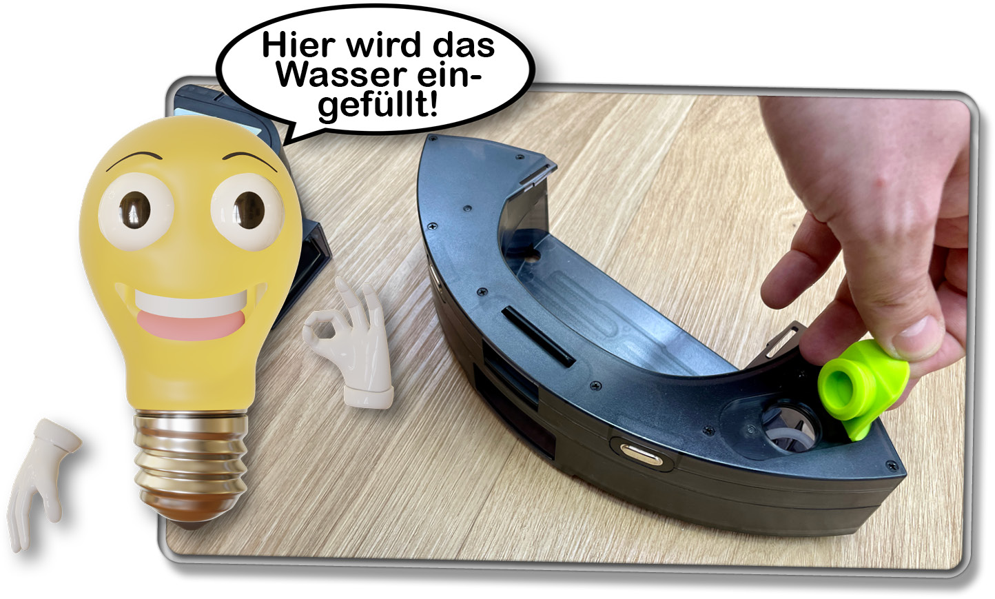 Der großzügig bemessen Wassertank kann von Hand mit Wasser befüllt werden