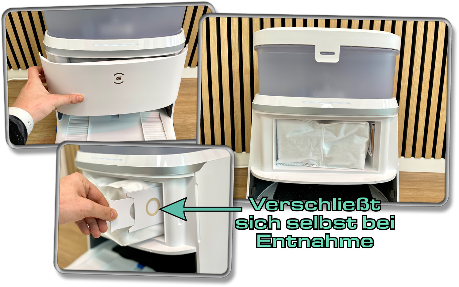 Die Absaugstation des ECOVACS DEEBOT T30 PRO OMNI versteckt sich unter einer Klappe in der OMNI-Station