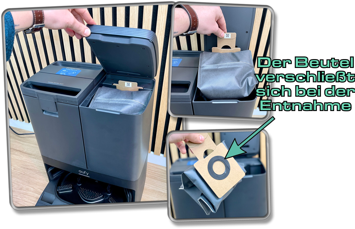 Die Absaugstation entleert selbstständig den Staubbehälter des Roboters, damit man sich darum nicht kümmern muss