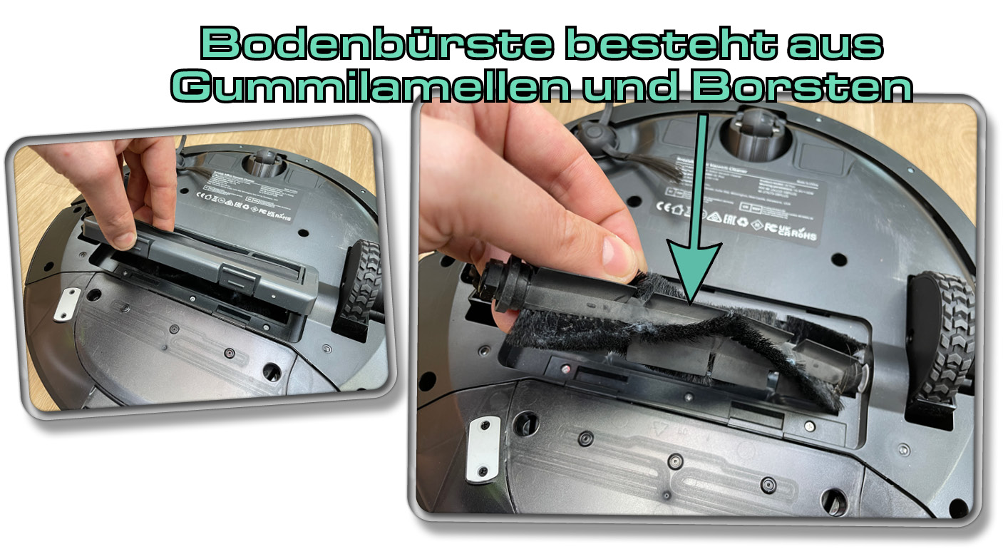 Die Bodenbürste des Botslab by 360 S8 Plus besteht aus Gummilamellen und Borsten