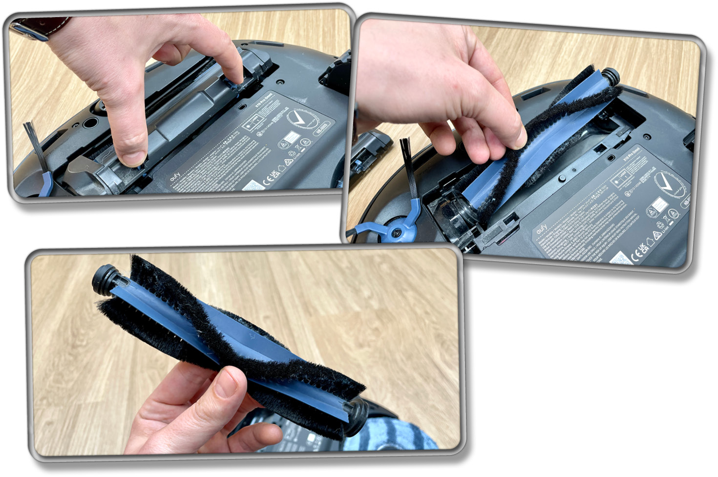 Die Hauptbürste besteht aus Gummilamellen und Borsten