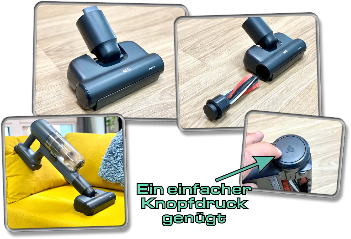 Die Milbenbürste des AEG ULTIMATE 7000 befreit vor allem Polster von Haaren und Milben
