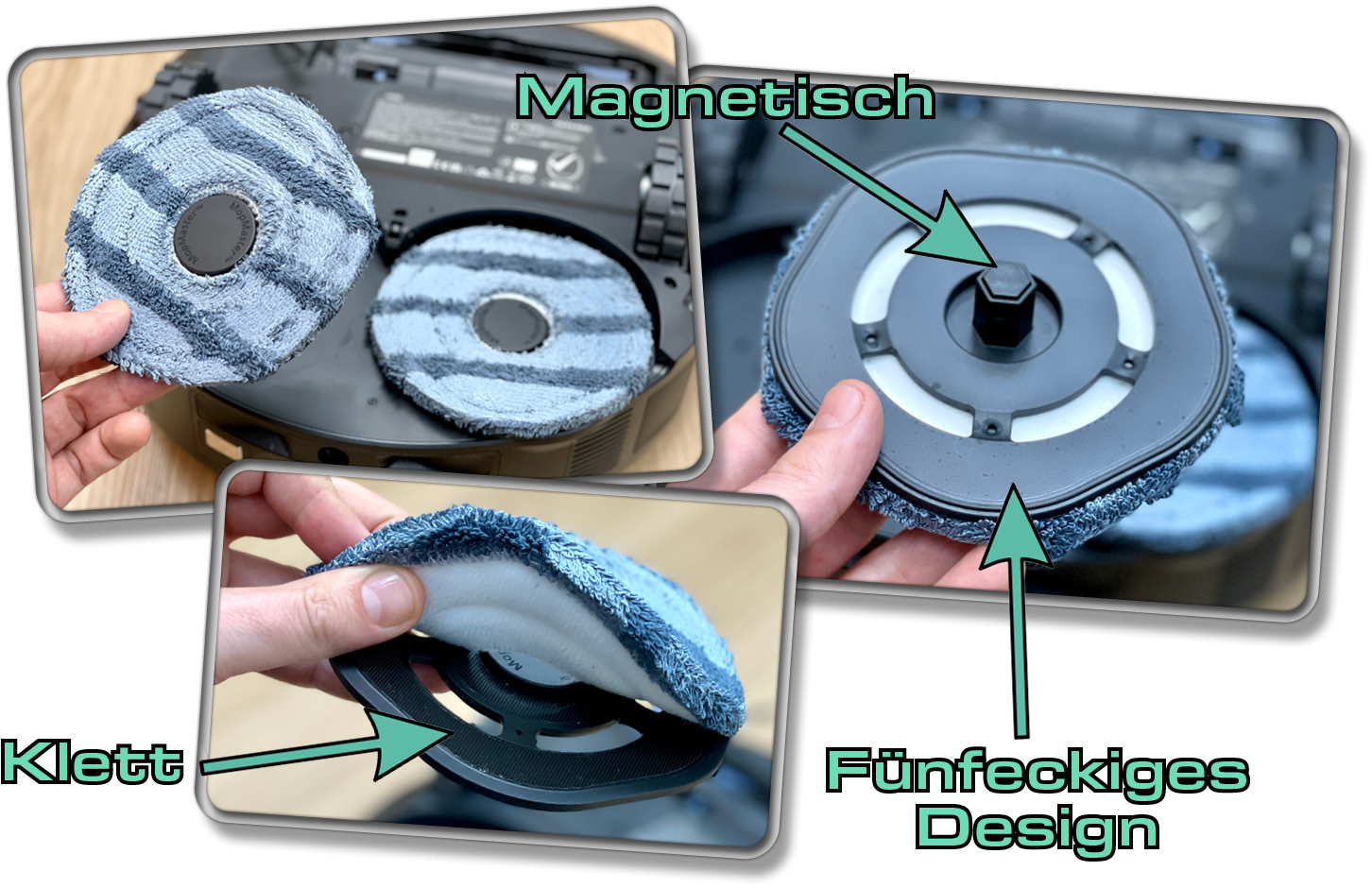 Die Wischmopps haften magnetisch und lassen sich einfach entnehmen