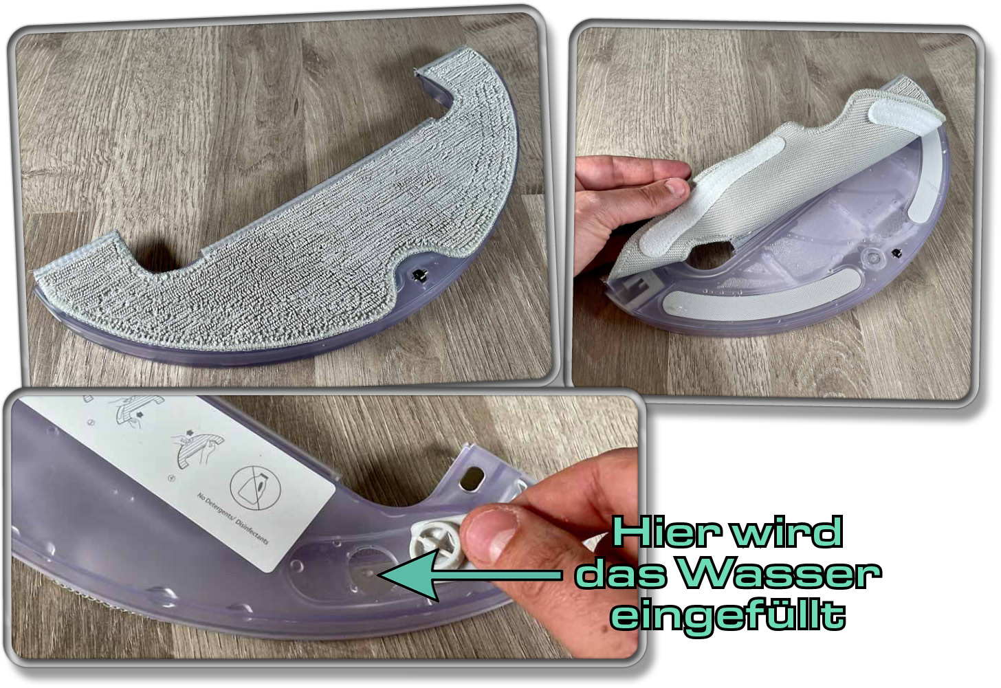 Die Wischplatte wird für die Wischfunktion einfach unter dem Saugroboter befestigt