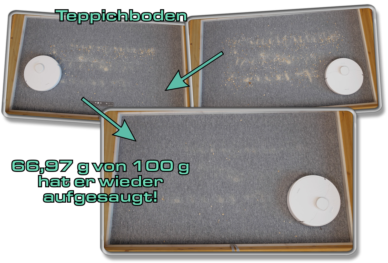 Dreame D10 Plus - Die gemessene Saugleistung auf Teppichboden