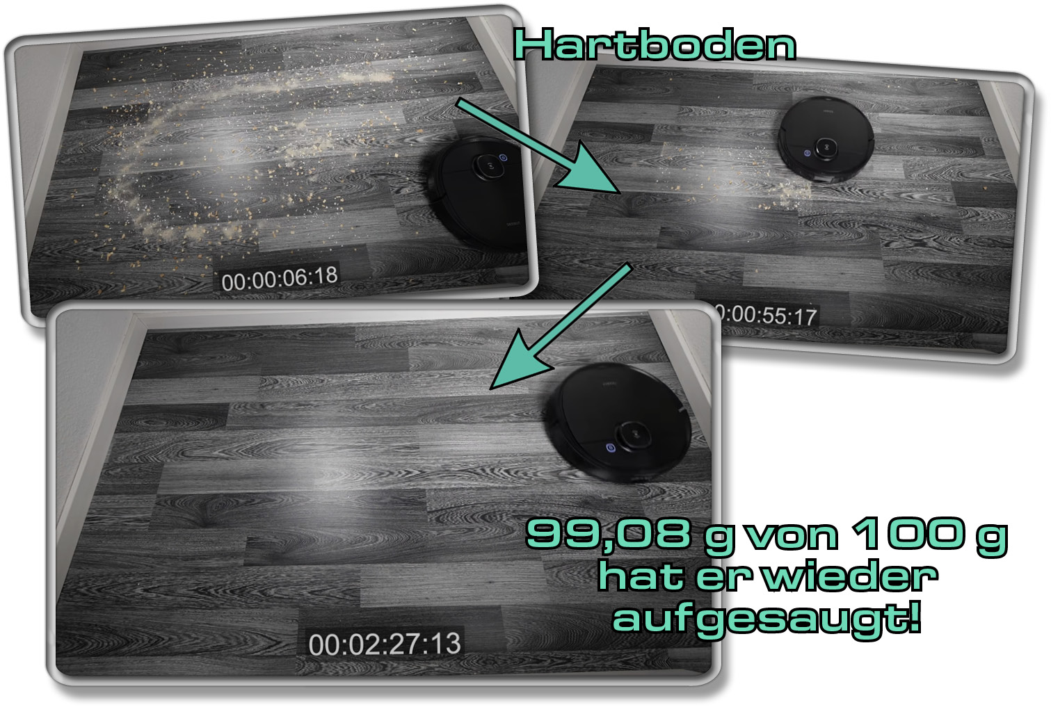 ECOVACS DEEBOT OZMO T8 AIVI - Die gemessene Saugleistung auf Hartboden