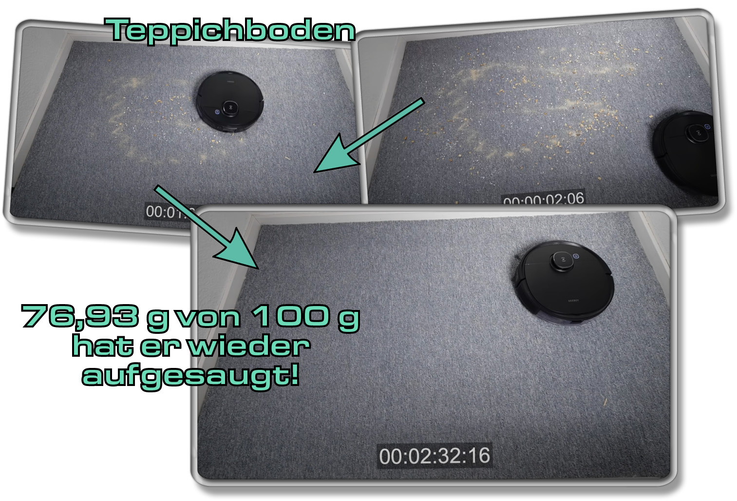 ECOVACS DEEBOT OZMO T8 AIVI - Die gemessene Saugleistung auf Teppich