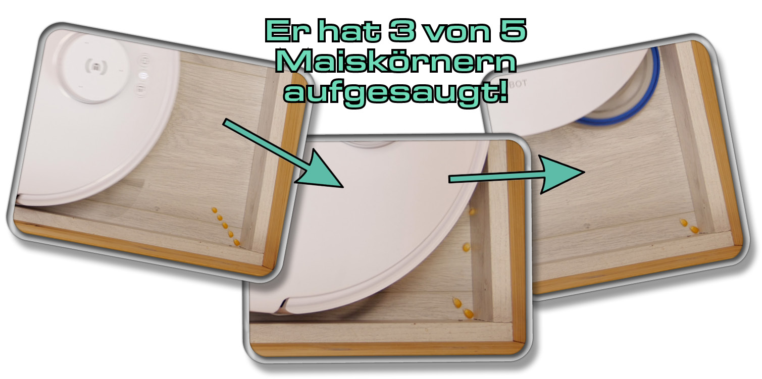 ECOVACS DEEBOT T30 PRO OMNI - Die gemessene Eckenreinigung mit Maiskörnern