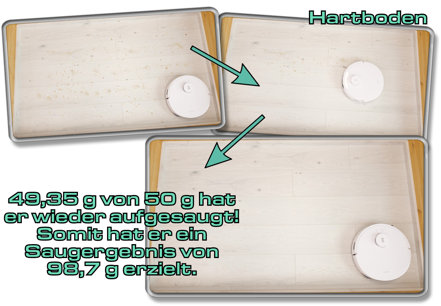 ECOVACS DEEBOT T30 PRO OMNI - Die gemessene Saugleistung auf Hartboden