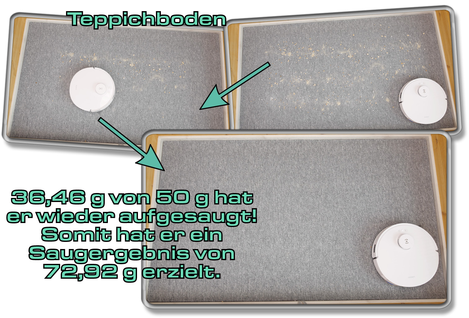 ECOVACS DEEBOT T30 PRO OMNI - Die gemessene Saugleistung auf Teppichboden