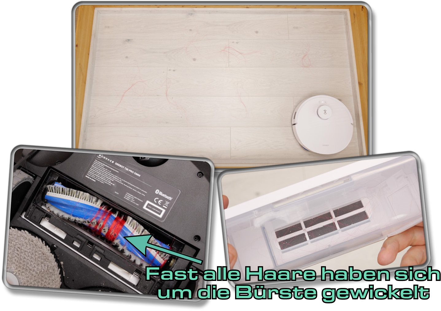 Fast alle Haare haben sich im Haartest um die Bürste gewickelt. Die Antihaaraufwicklung hat keine Wirkung gezeigt