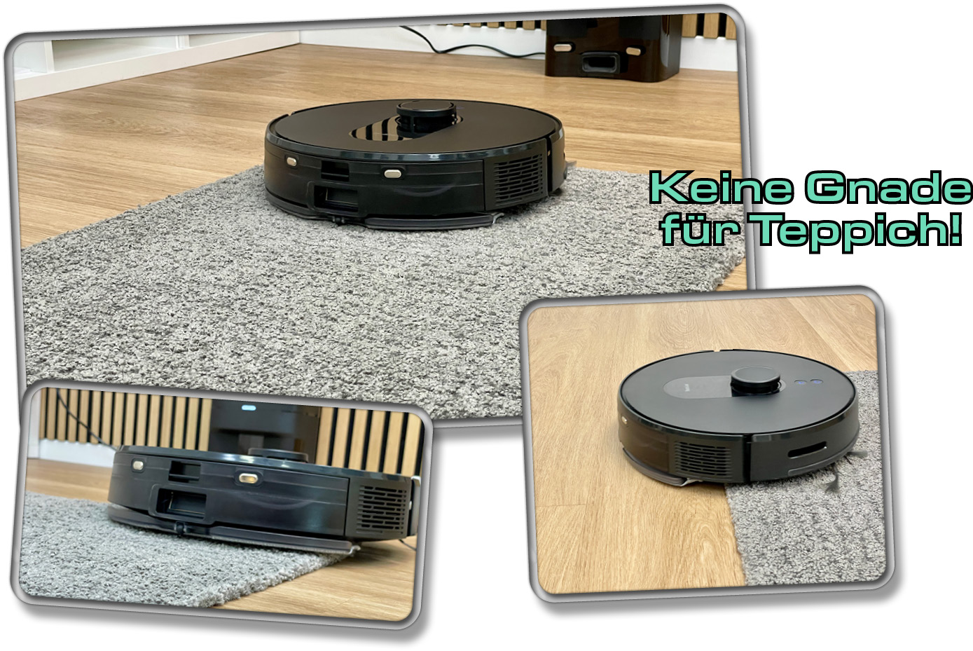 Mit angebrachter Wischplatte macht der Botslab by 360 S8 Plus keinen Unterschied zwischen Hart- und Teppichboden und zieht die Platte einfach darüber hinweg
