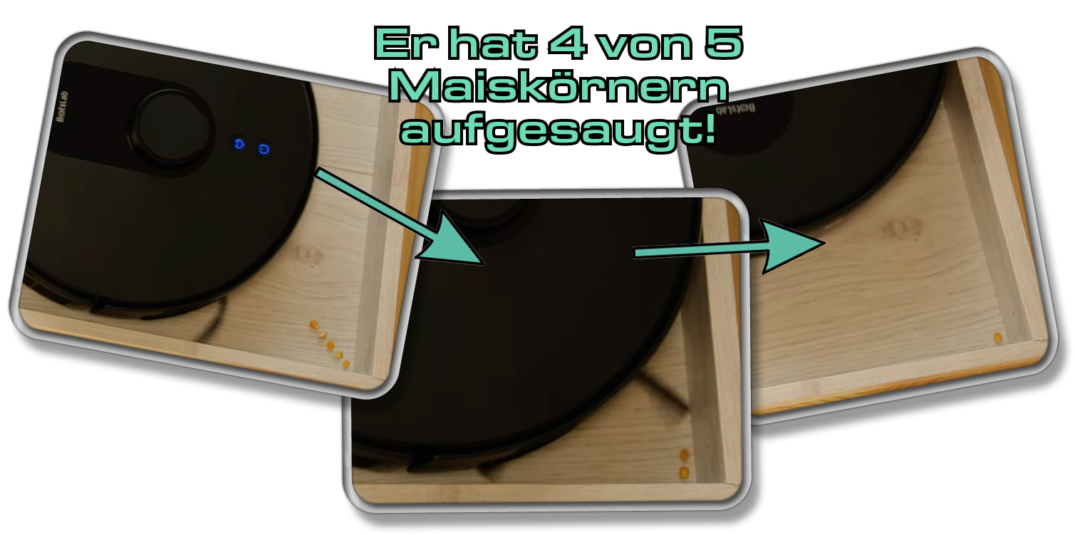 Mit vier von fünf Maiskörnern, hat der Botslab by 360 S8 Plus eine hervorragende Eckenreinigung an den Tag gelegt