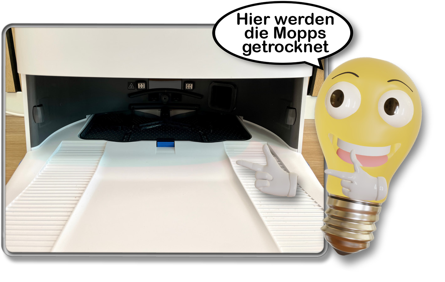 Nach jeder vollendeten Moppwäsche werden die Wischmopps getrocknet mit heißer Luft