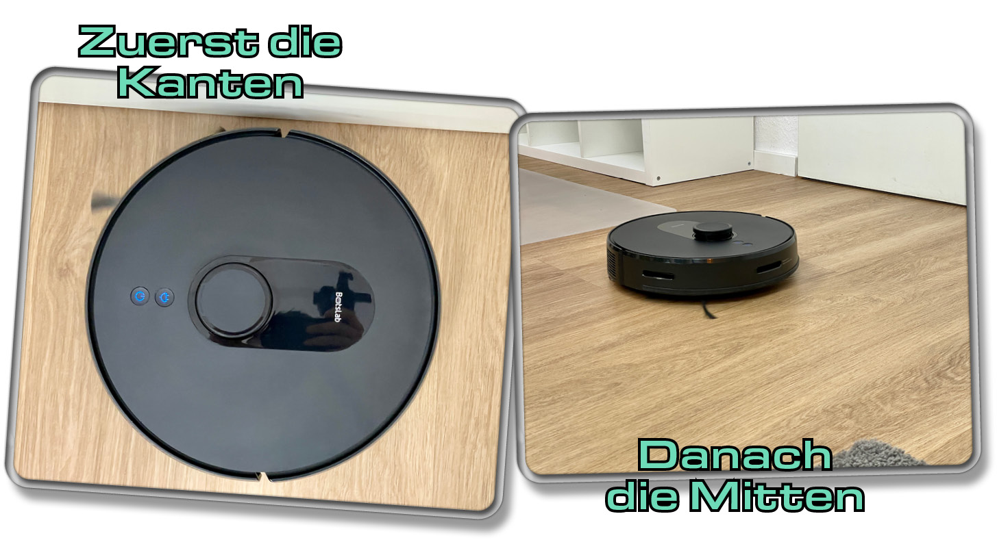 Zuerst widmet er sich den Kanten des Raumens, danach den Mitten