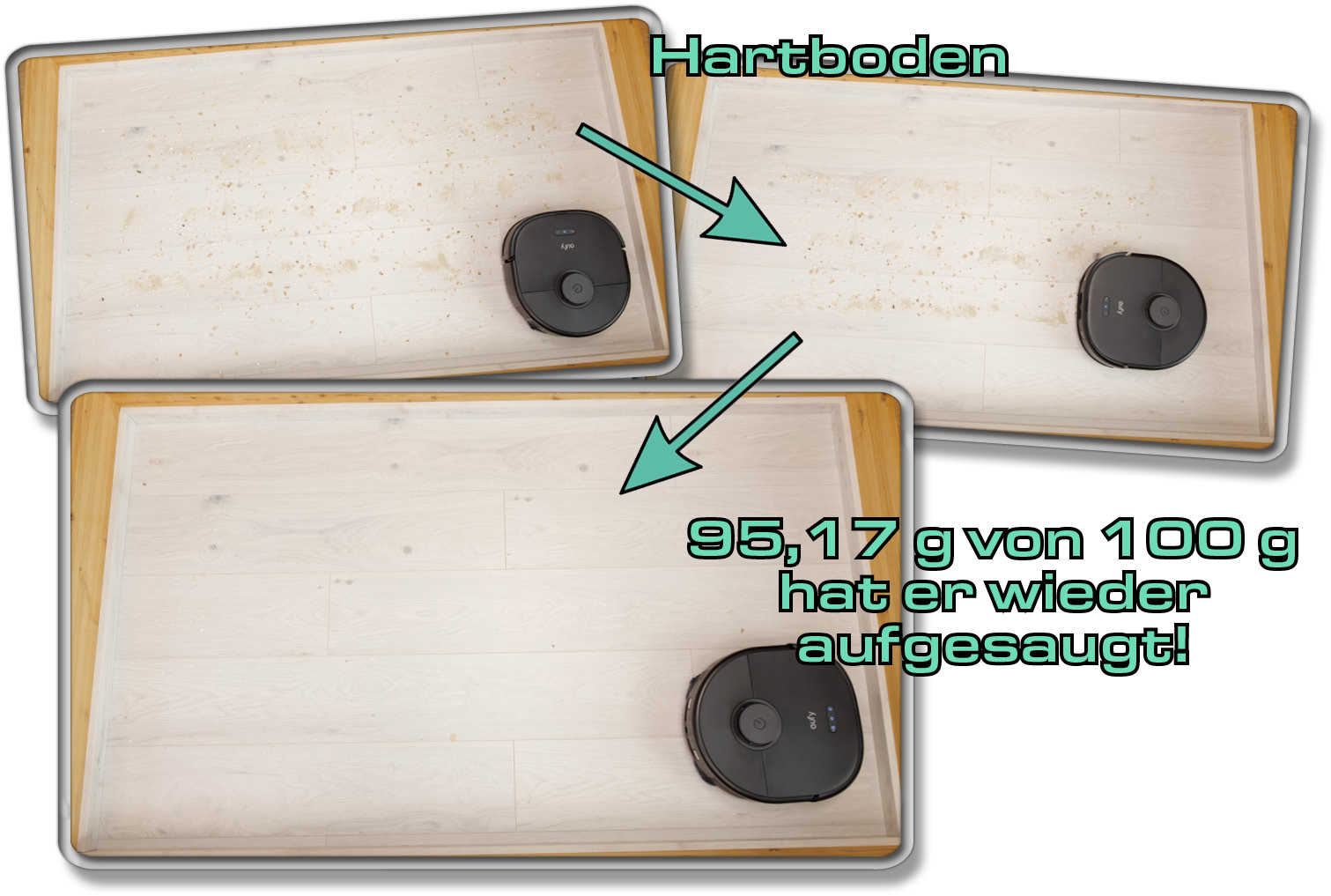 eufy X10 Pro Omni - Die gemessene Saugleistung auf Hartboden