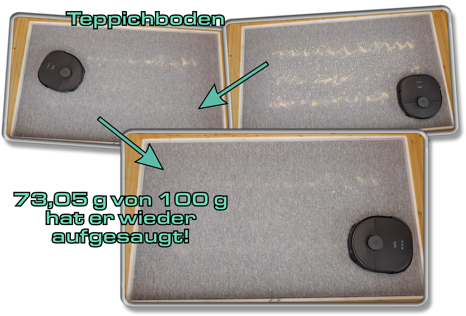 eufy X10 Pro Omni - Die gemessene Saugleistung auf Teppichboden