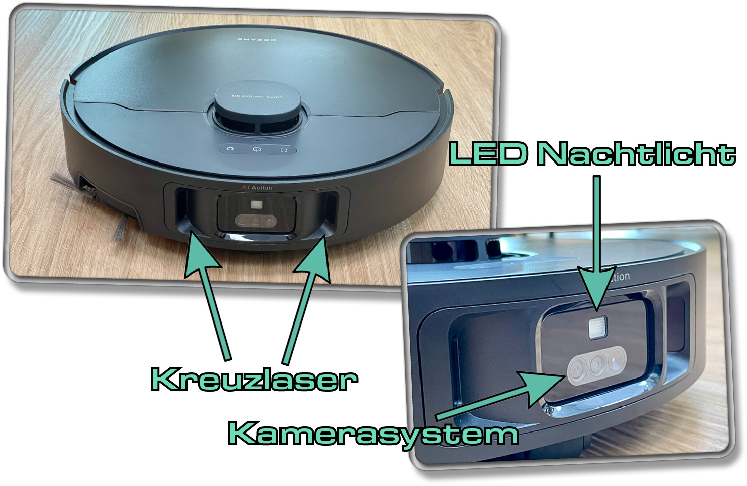 Auf der Front des Dreame X40 Ultra Complete befindet sich eine komplexe Obstacle Avoidance