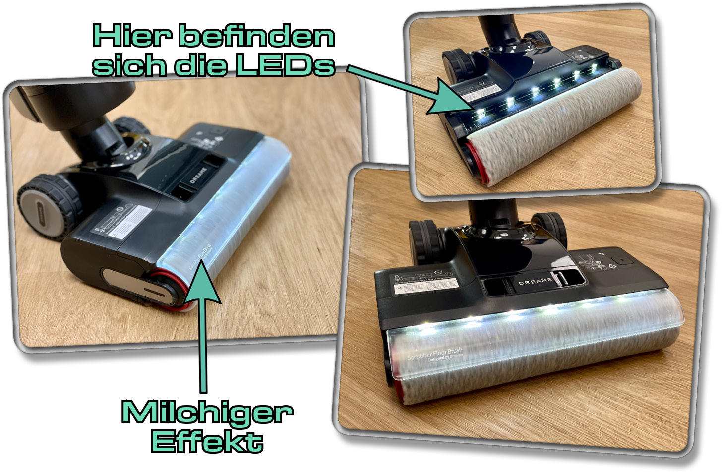 Dank den verbauten LEDs in der Düse, wird die Abdeckung mit einem milchigen Effekt beleuchtet