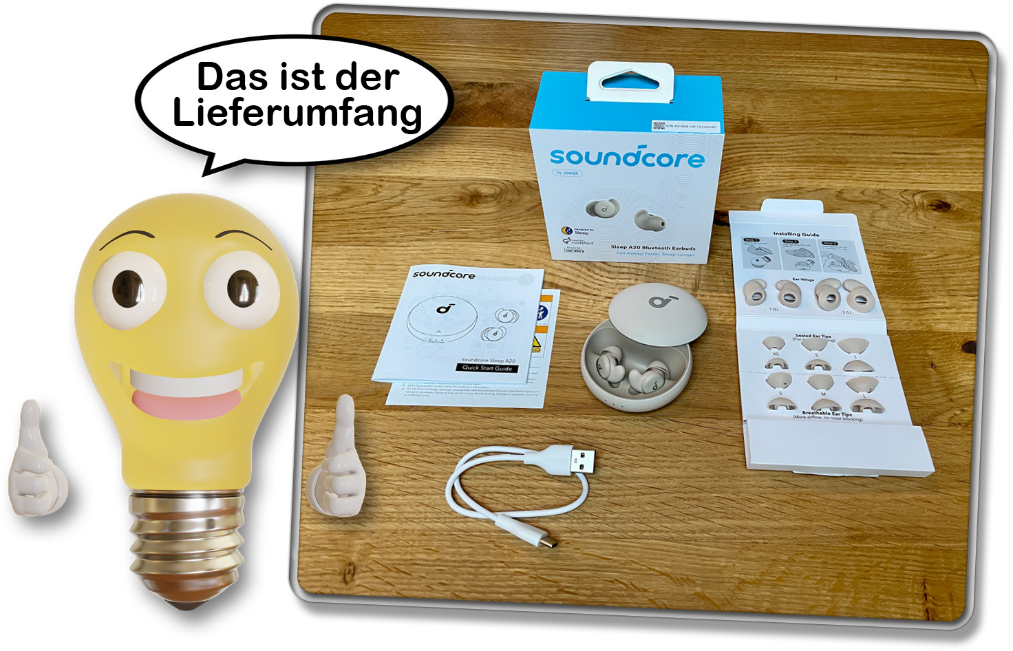 Das ist der Lieferumfang der soundcore Sleep A20 Schlafkopfhörer