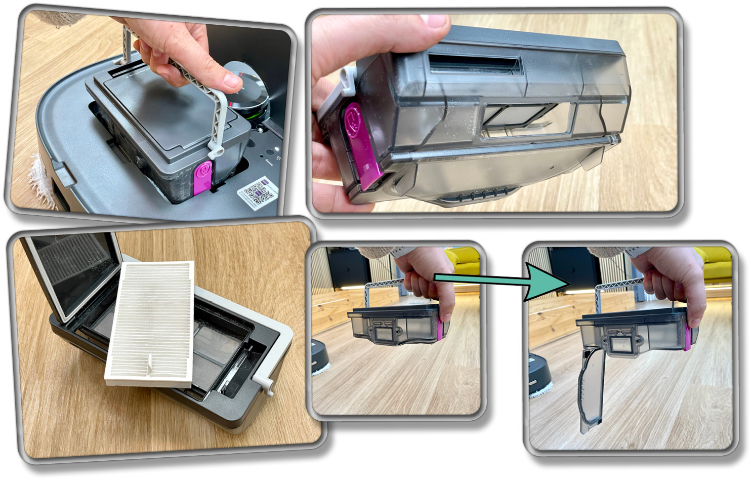 Das ist der recht große Staubbehälter, der sich von unten öffnen lässt