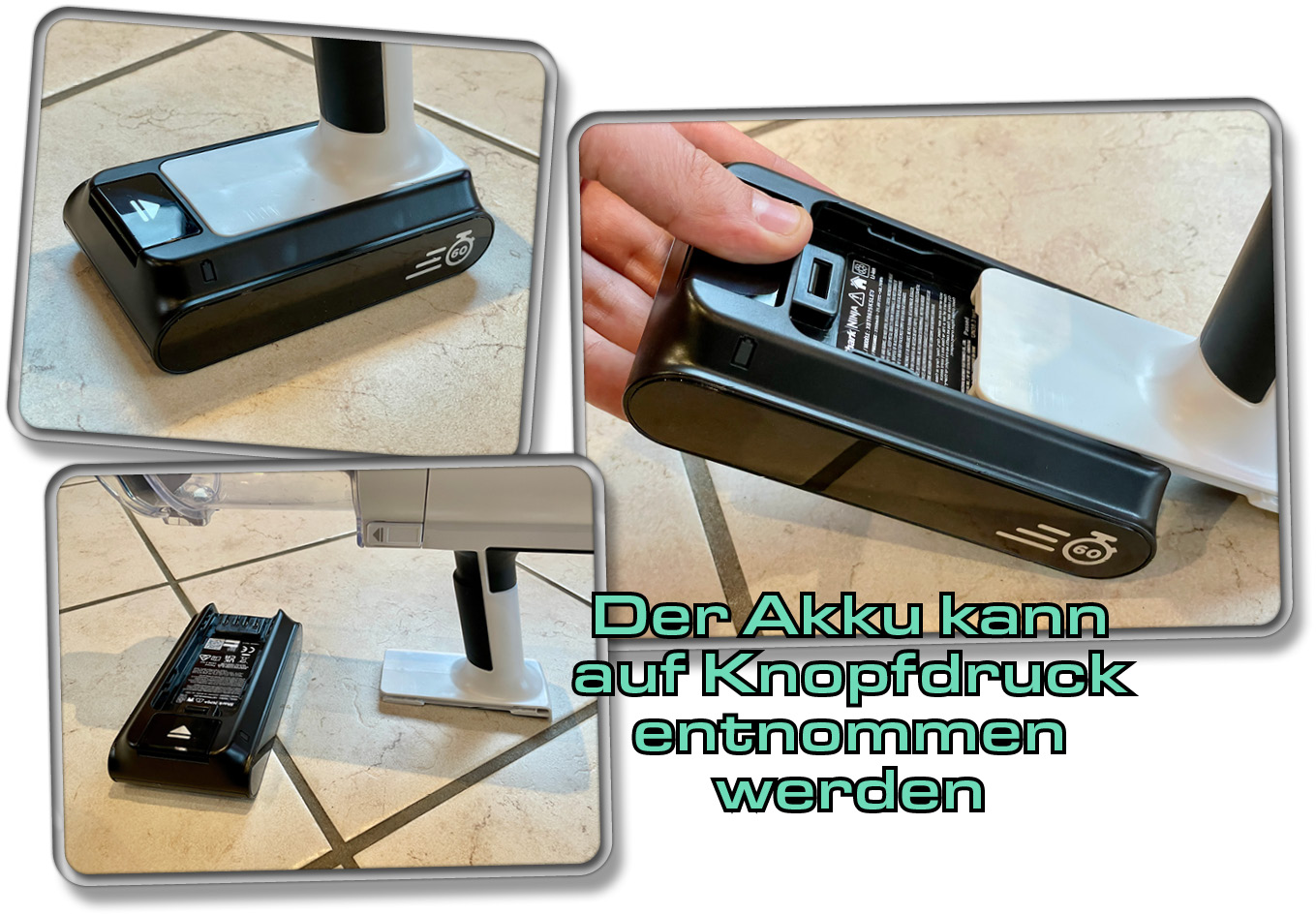 Der Akku des Shark Detect Pro kann auf Knopfdruck abgenommen werden