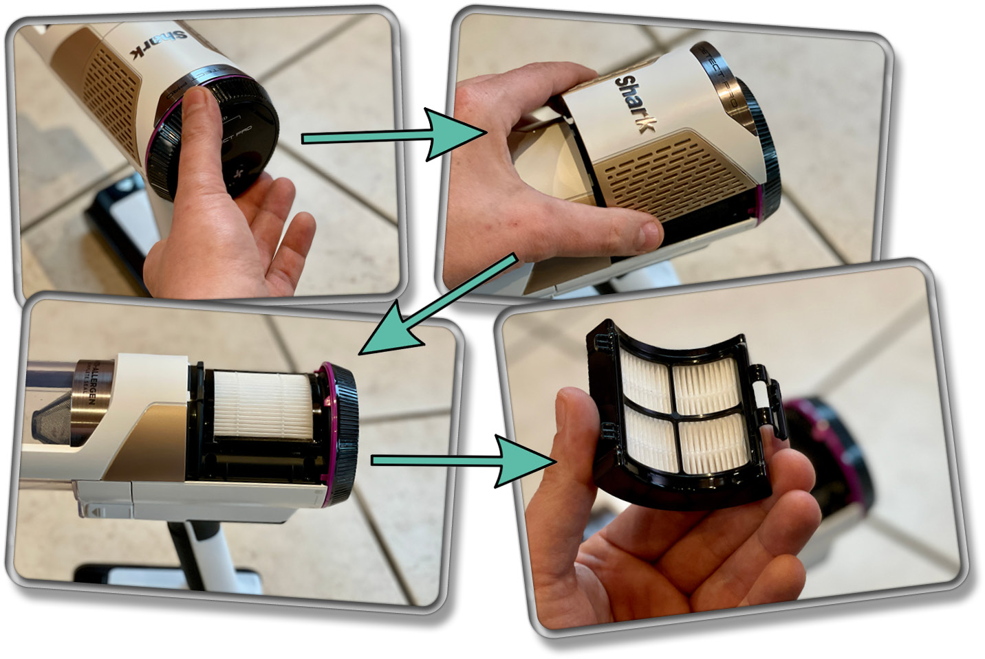 Der Nachmotorfilter lässt sich durch Drehen am Rad lösen