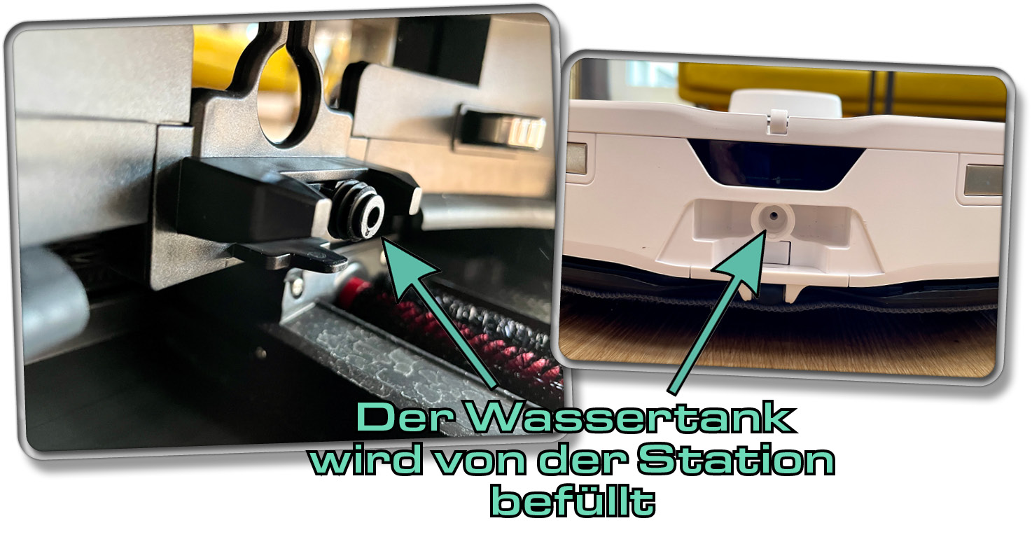 Der Wassertank im Roboter wird automatisch von der Station mit Frischwasser befüllt
