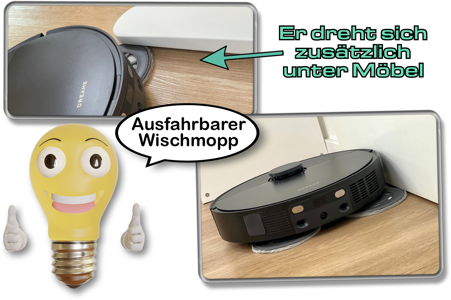 Der ausfahrbare Wischmopp des Dreame X40 Ultra Complete sorgt für eine Reinigung entlang von Wänden und Möbeln