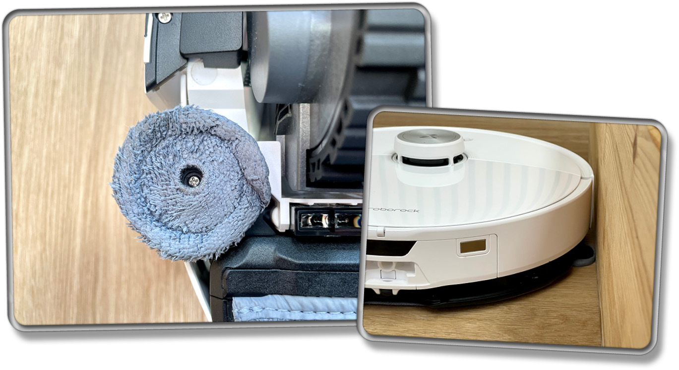 Der kleine seitliche Wischmopp rotiert und hält den Randbereich sauber