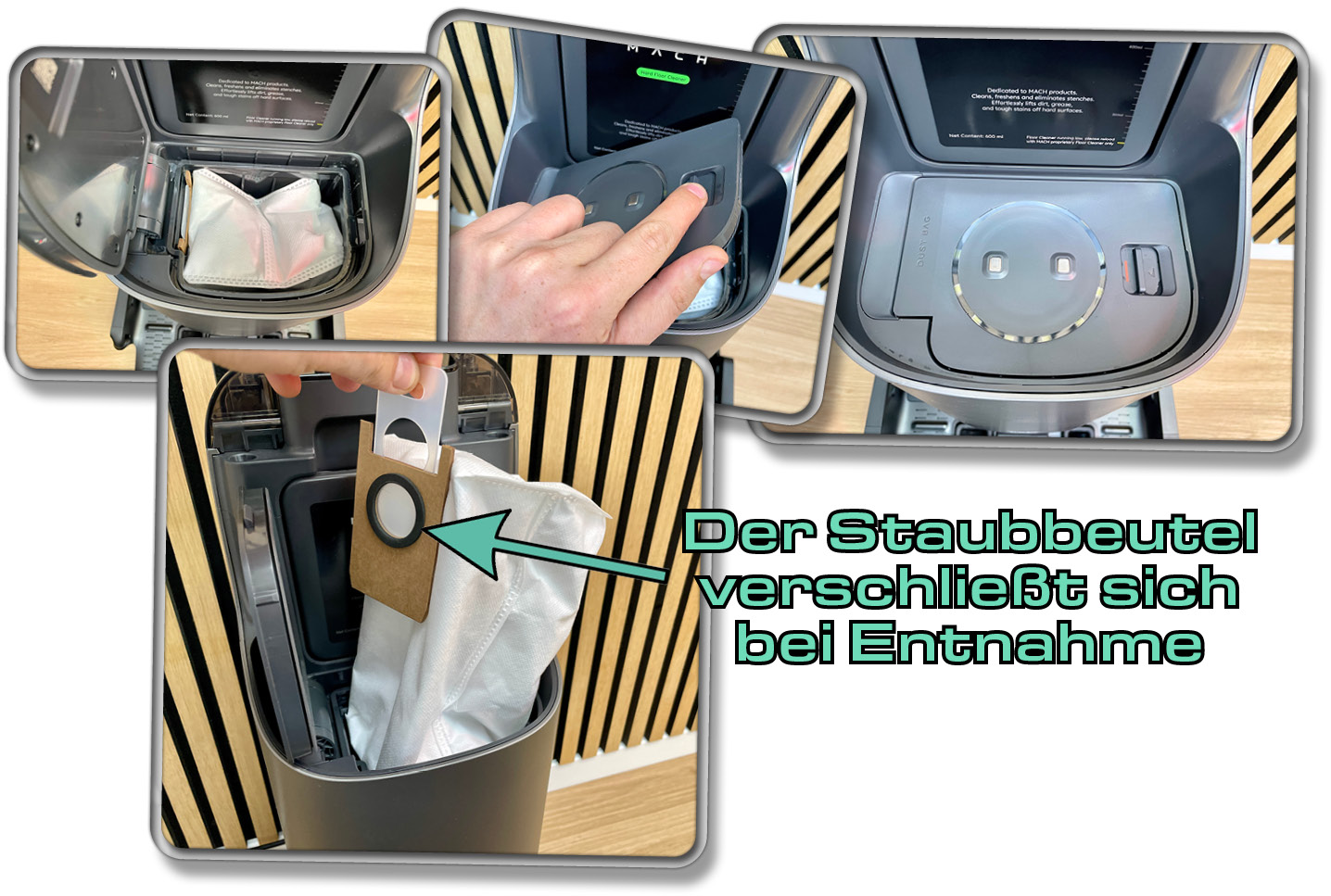 Die Absaugstation ist über das Entnehmen des Wassertanks erreichbar