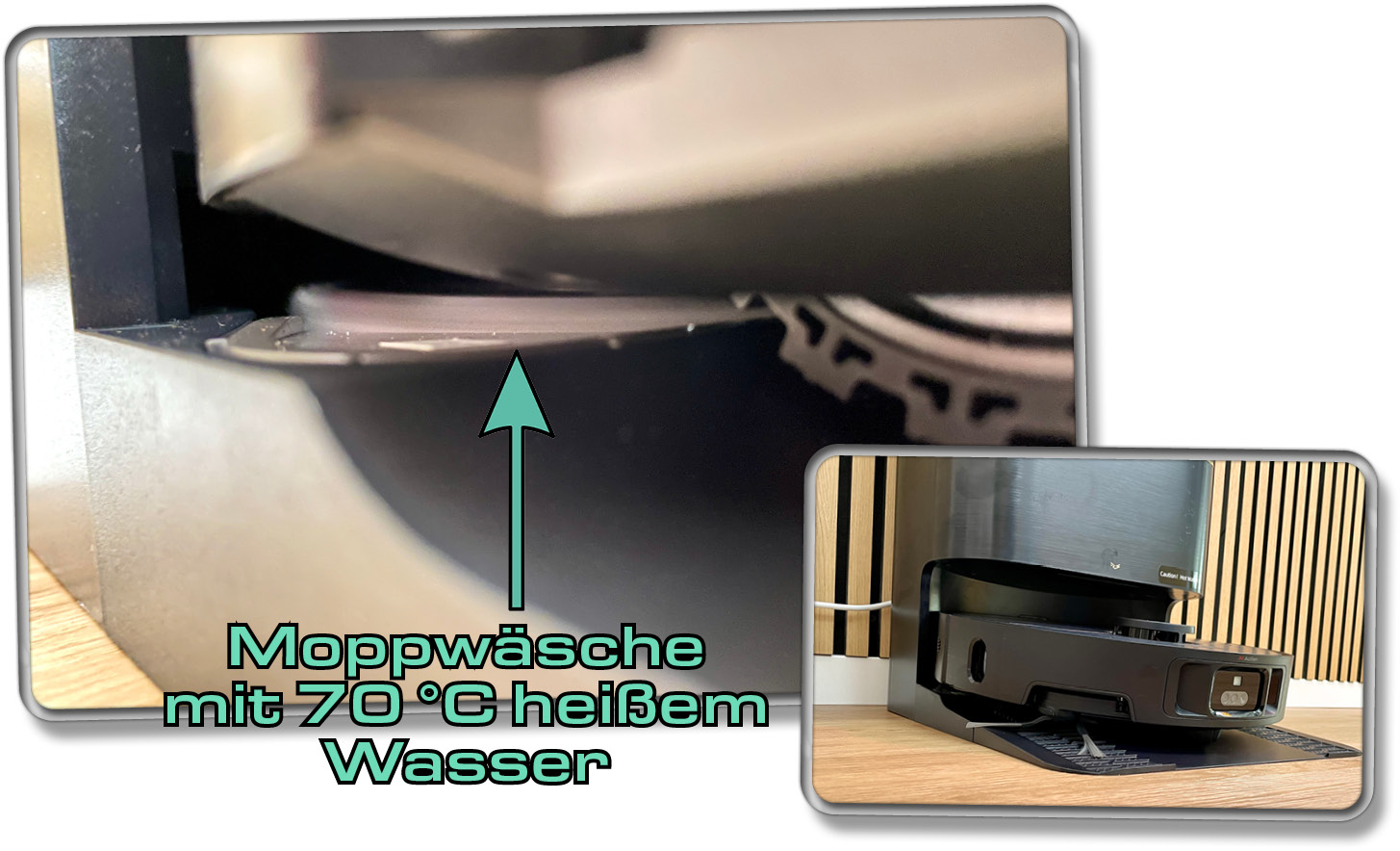 Die Mopps werden während und nach jeder Reinigung mit heißem Wasser gewaschen