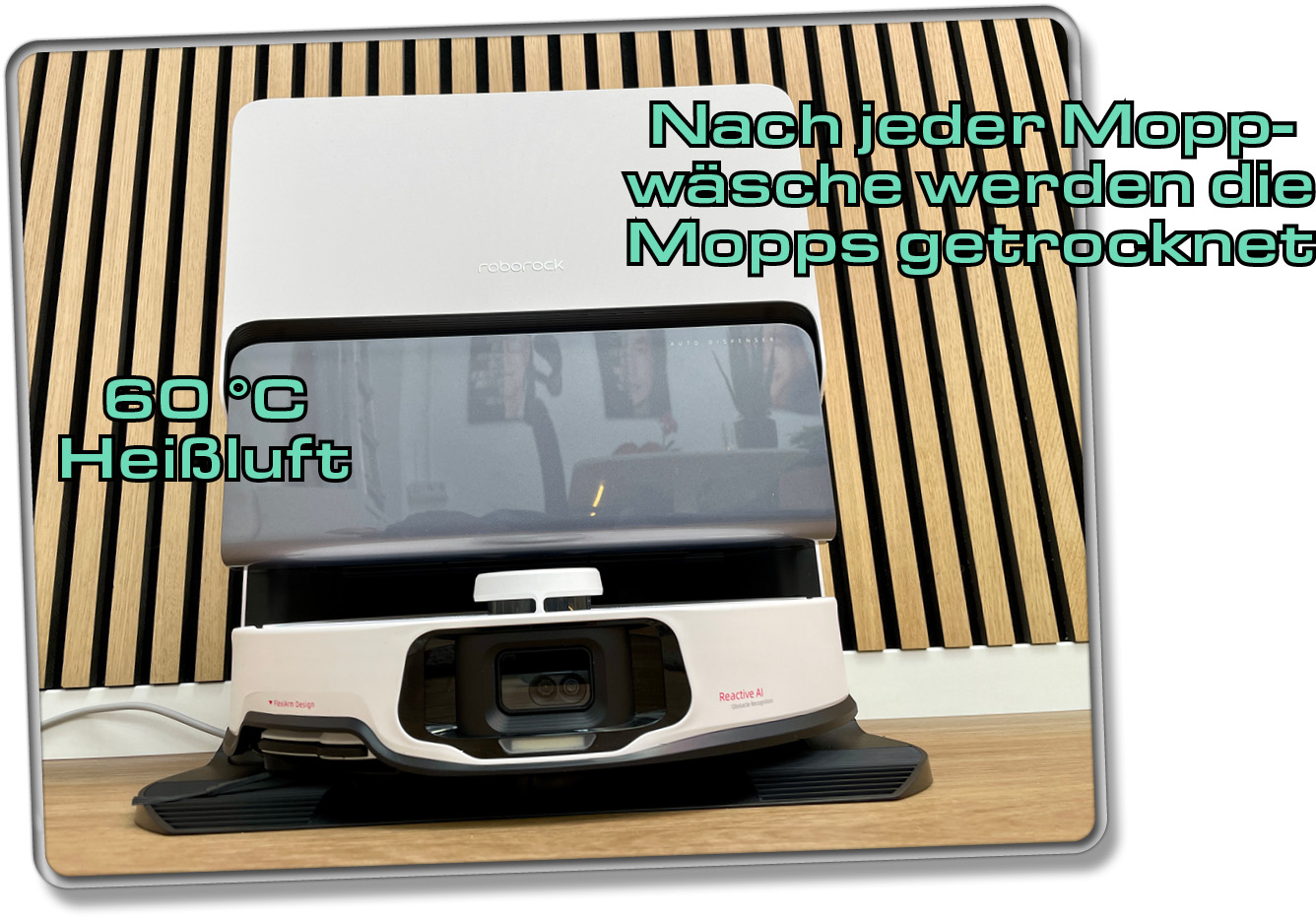 Die Mopptrocknung trocknet die Wischmopps mit 60 °C heißer Luft nach jeder Reinigung