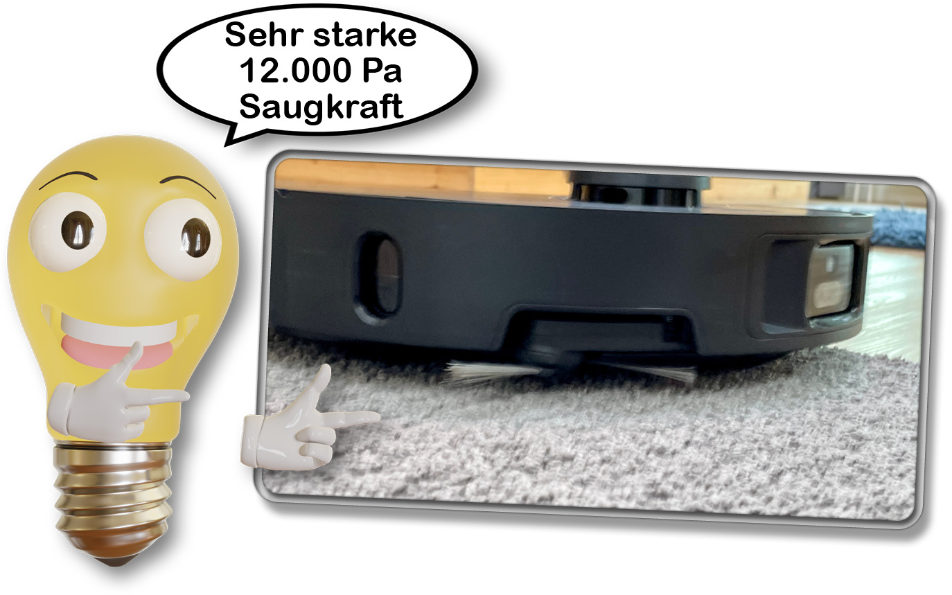Die Saugkraft des Dreame X40 Ultra Complete liegt bei stolzen 12.000 Pascal