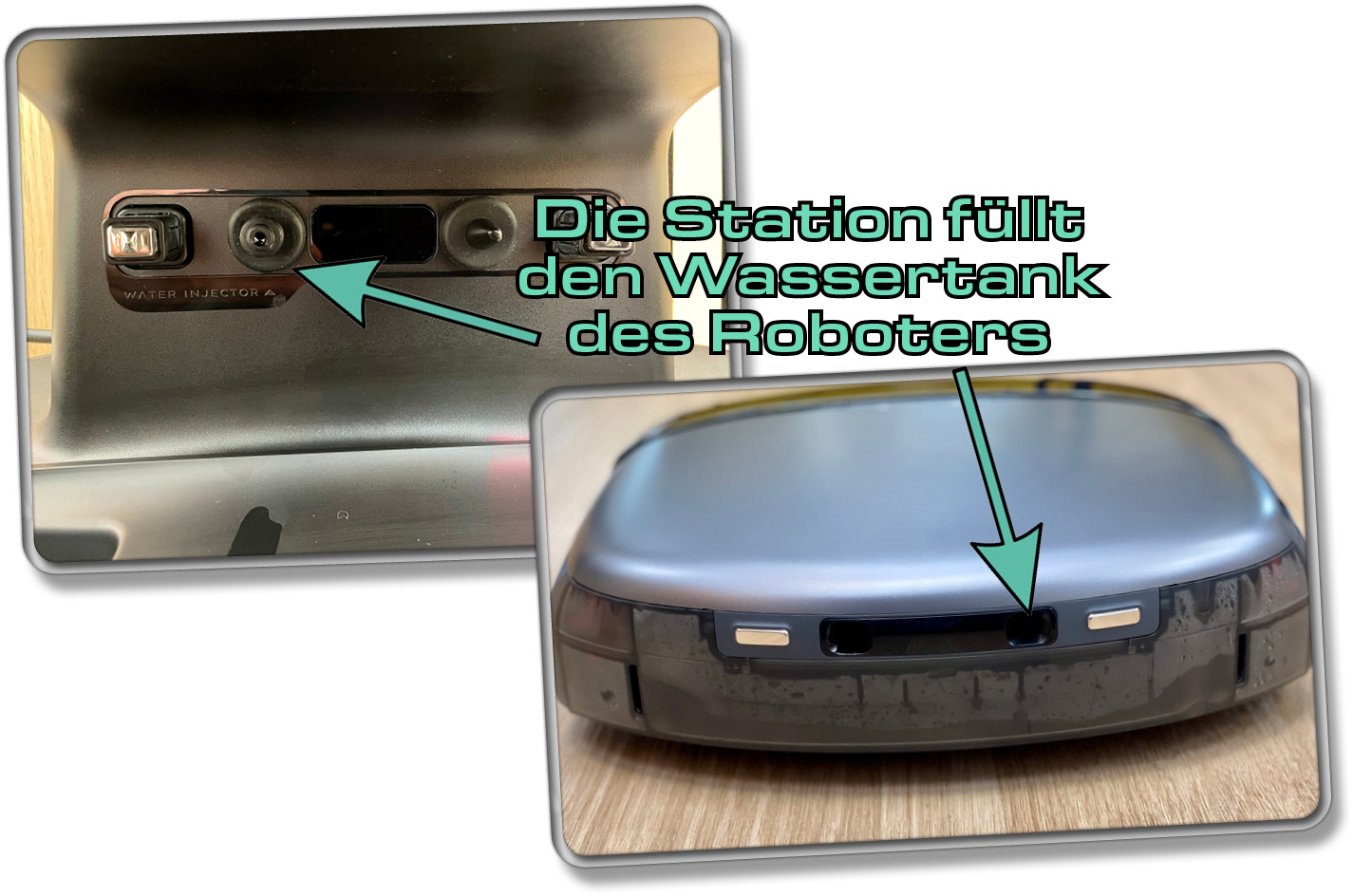 Die Station befüllt den Wassertank des Saugroboters