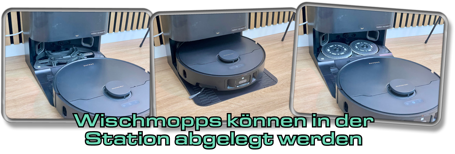 Die Wischmopps des Dreame X40 Ultra können auch wahlweise zum nur Saugen in der Station automatisch abgelegt werden.