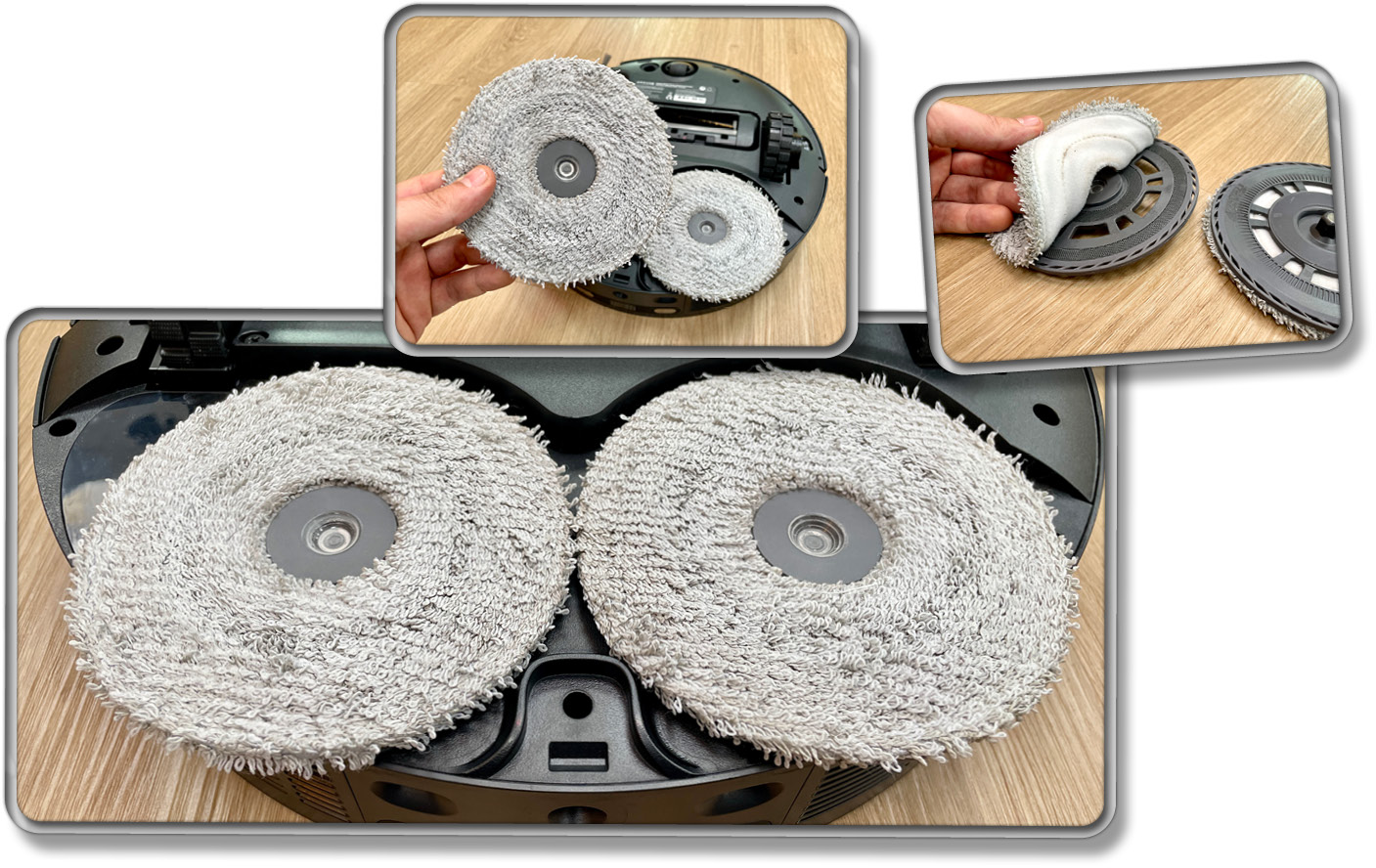 Die beiden rotierenden Wischmopps lassen sich ganz einfach entfernen