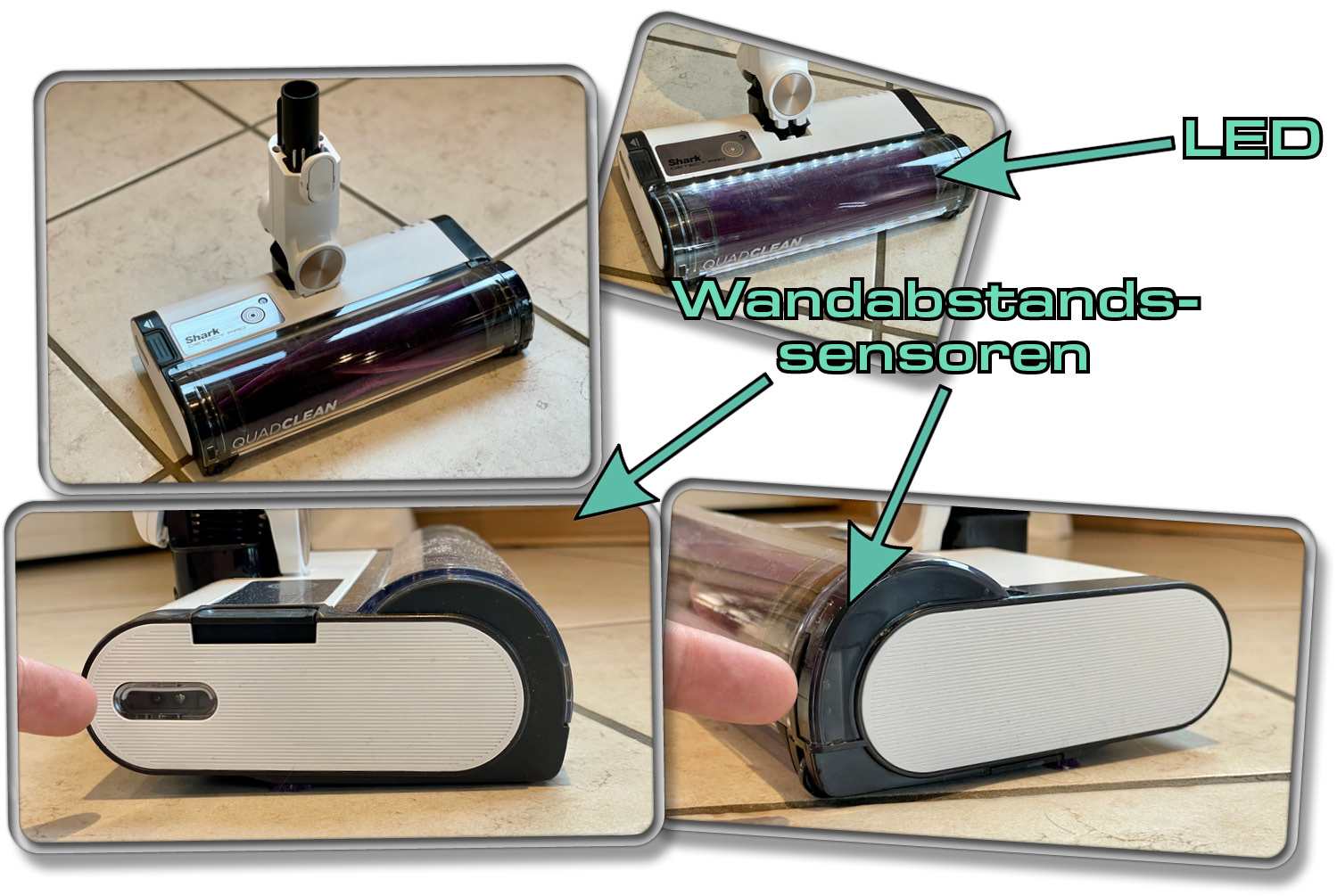Die beleuchtete Bodenbürste agiert intelligent beim saugen dank zahlreicher Sensoren