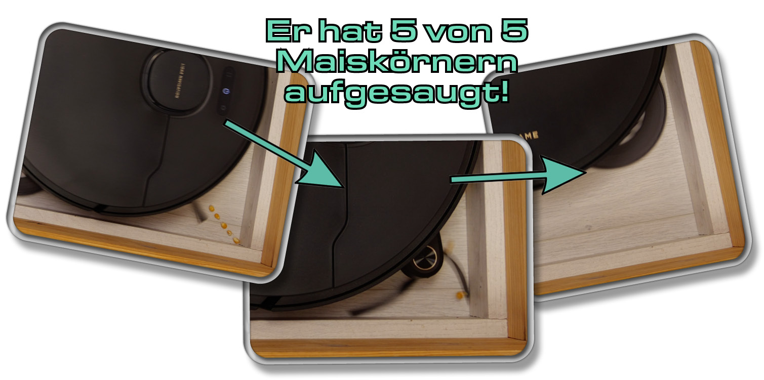 Die gemessene Saugleistung in Ecken des Dreame X40 Ultra Complete