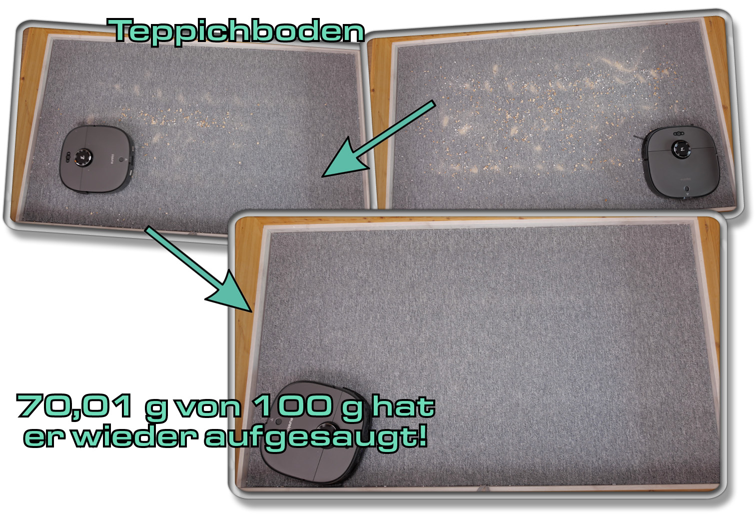 Eureka NER J12 Ultra - Die gemessene Saugleistung auf Teppichboden