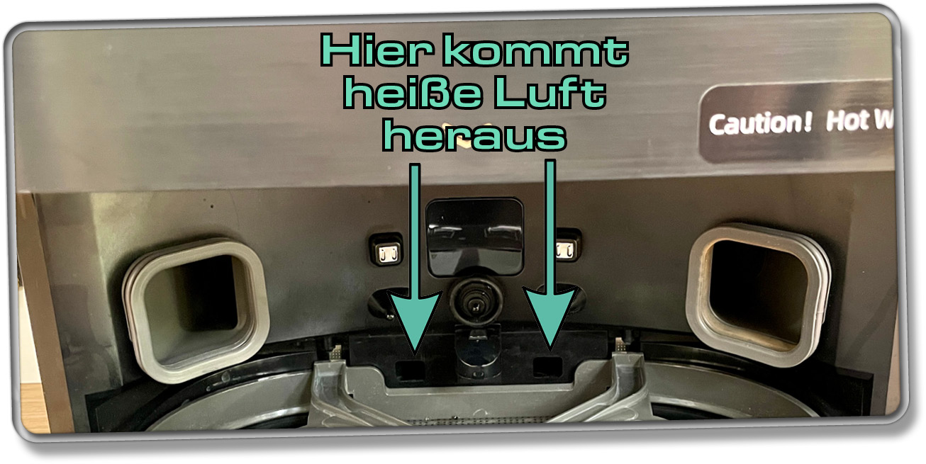 Hier entweicht heiße Luft, damit die Mopps des Dreame X40 Ultra Complete nach jeder Reinigung getrocknet werden.