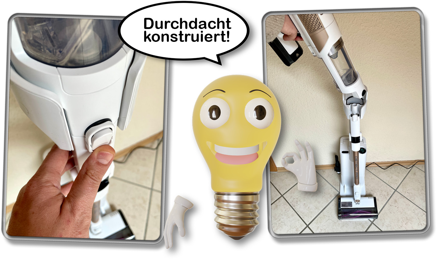 Mit einem Knopfdruck kann man auch nur den Handstaubsauger entnehmen