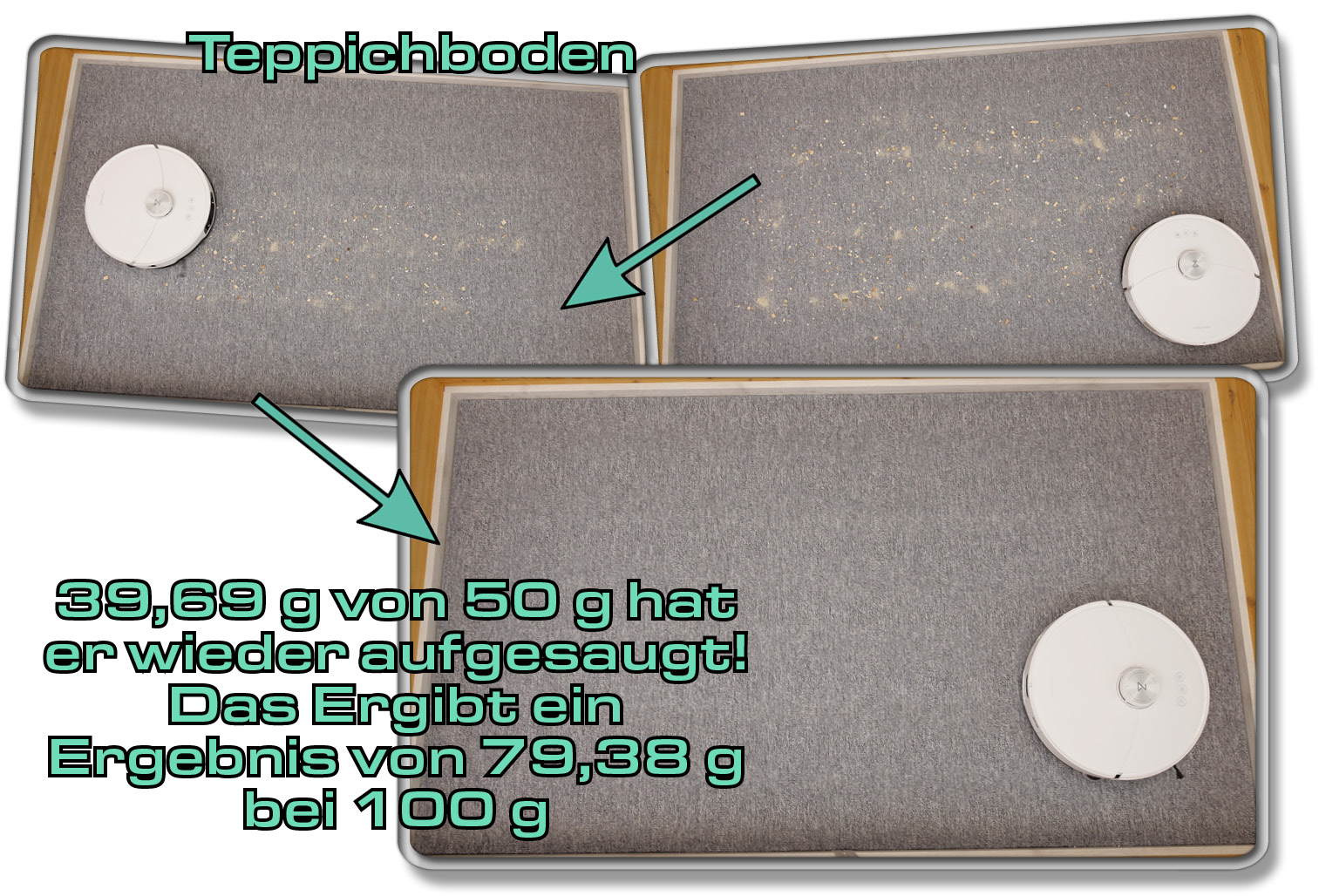 Roborock S8 MaxV Ultra - Die gemessene Saugleistung auf Teppichboden