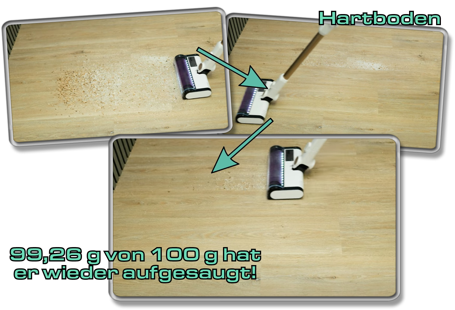 Shark Detec Pro - Die gemessene Saugleistung auf Hartboden