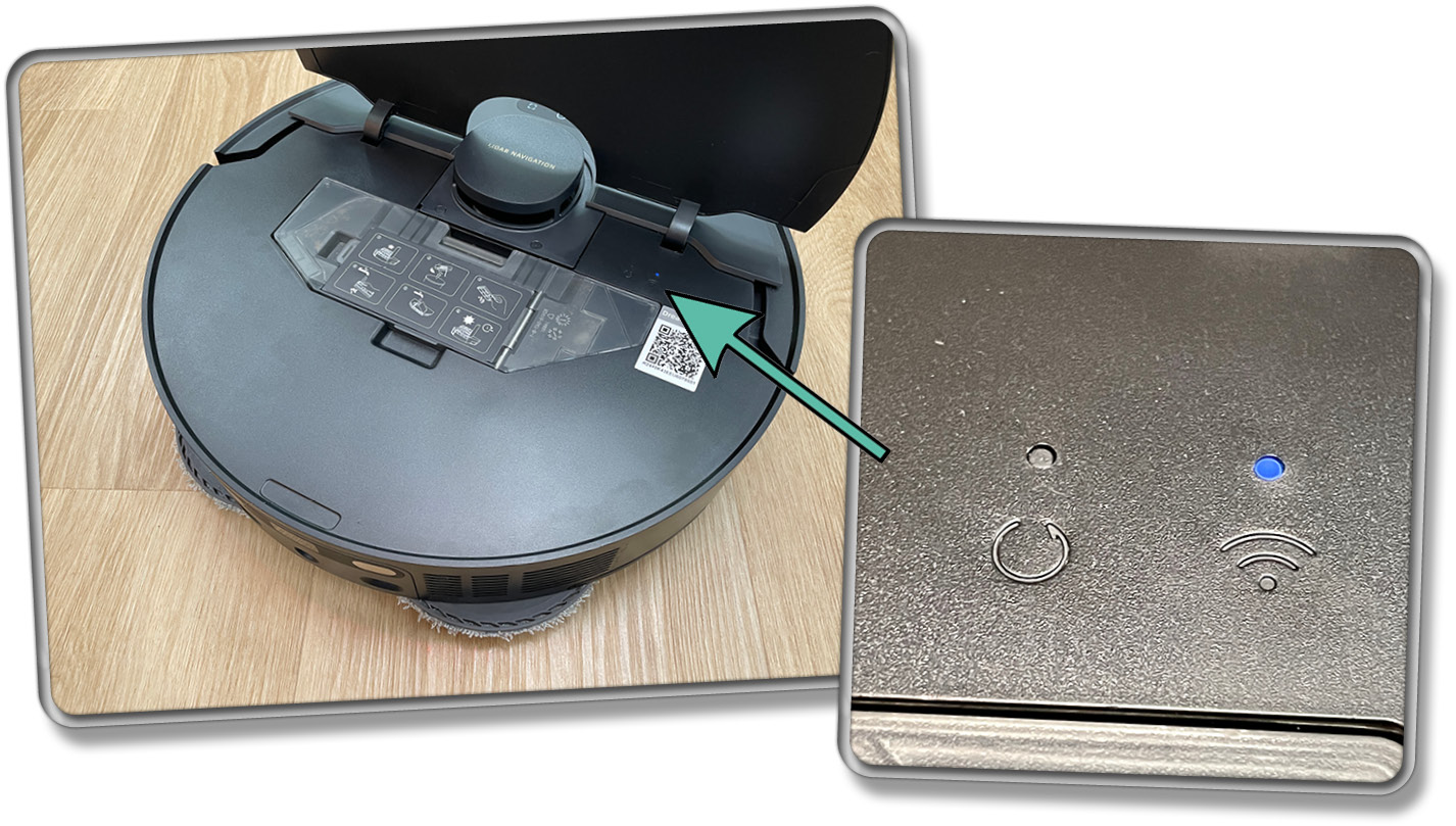 Unter der Haube des Dreame X40 Ultra Complete gibt es eine WLAN-LED und ein Resetkonpf
