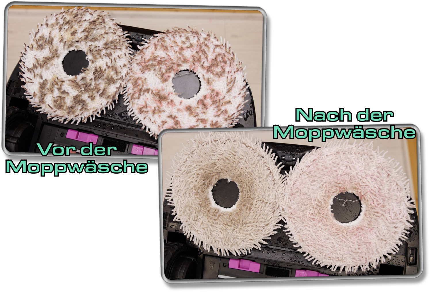 Vergleich - Vor und nach der Moppwäsche der Wischmopps
