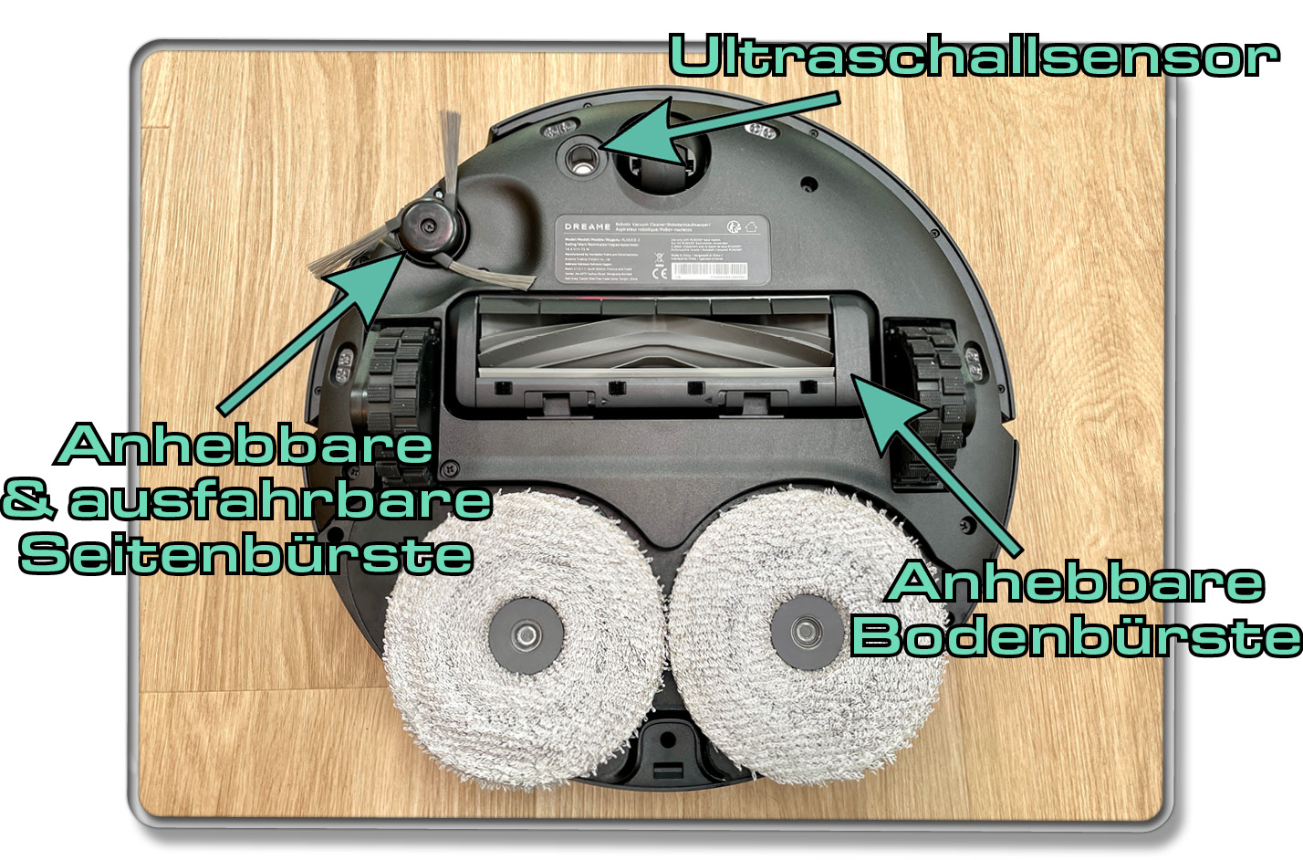 Viele tolle Funktionen bietet die Unterseite des Dreame X40 Ultra Complete
