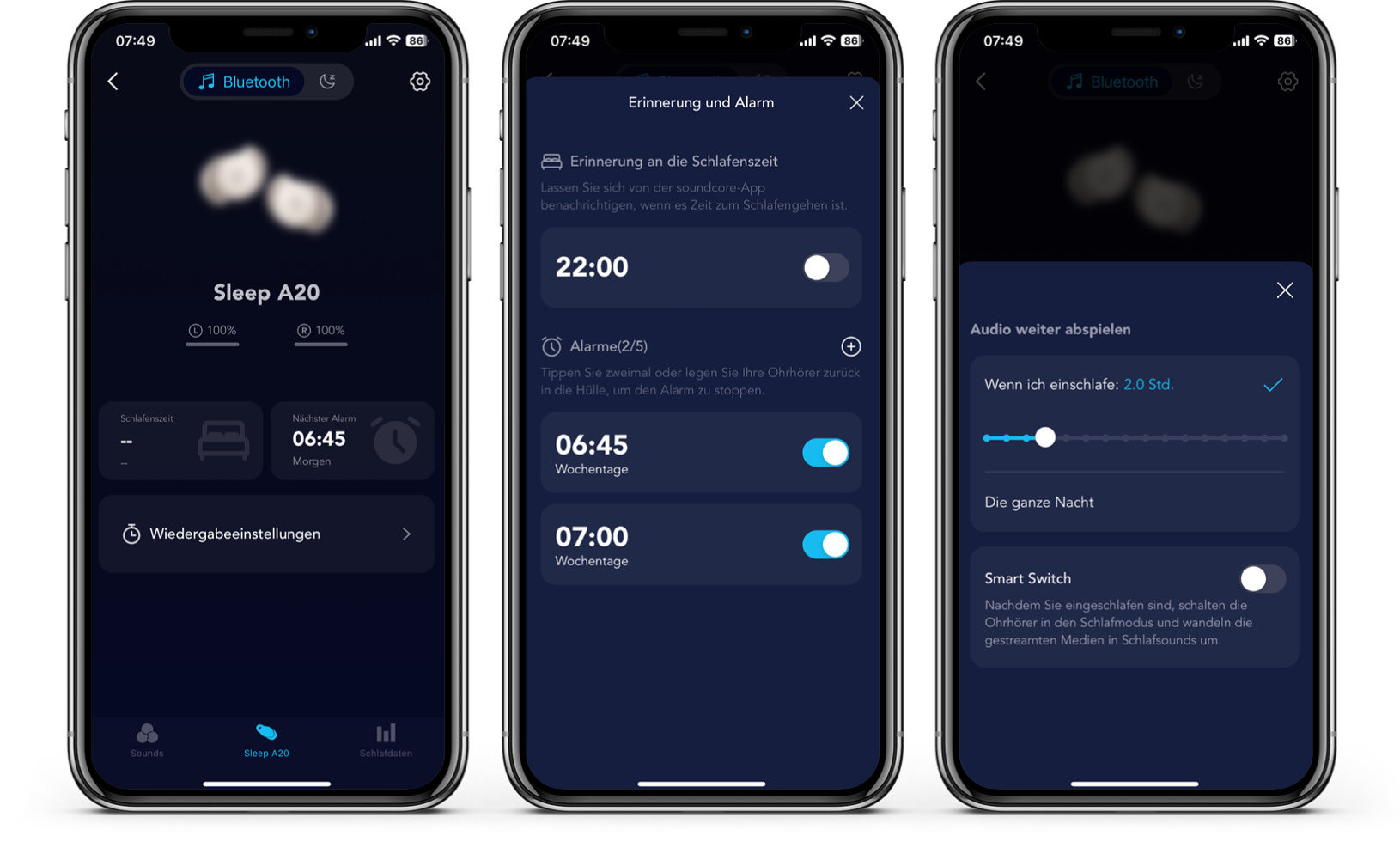 soundcore Sleep A20 - App - Einstellungen