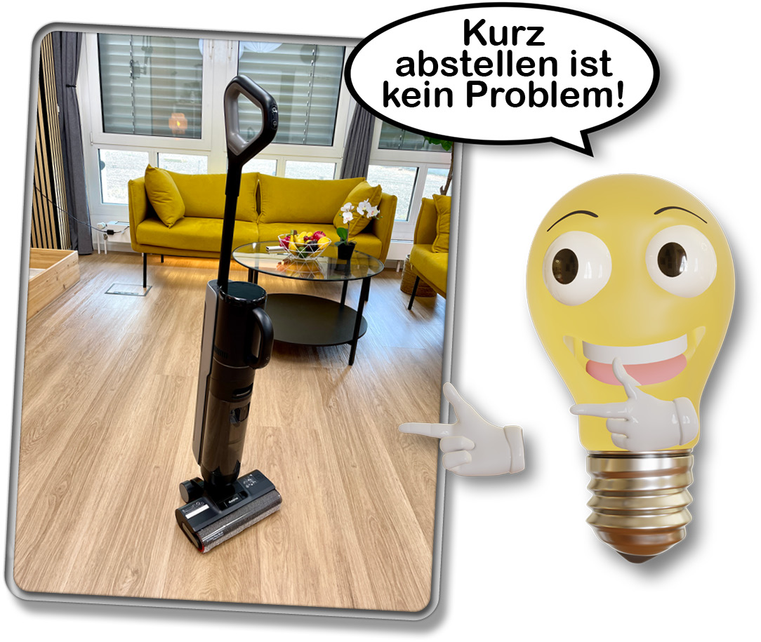 Dank der Freistehfunktion als Wischsauger, lässt sich der Dreame H12 Dual kurz abstellen