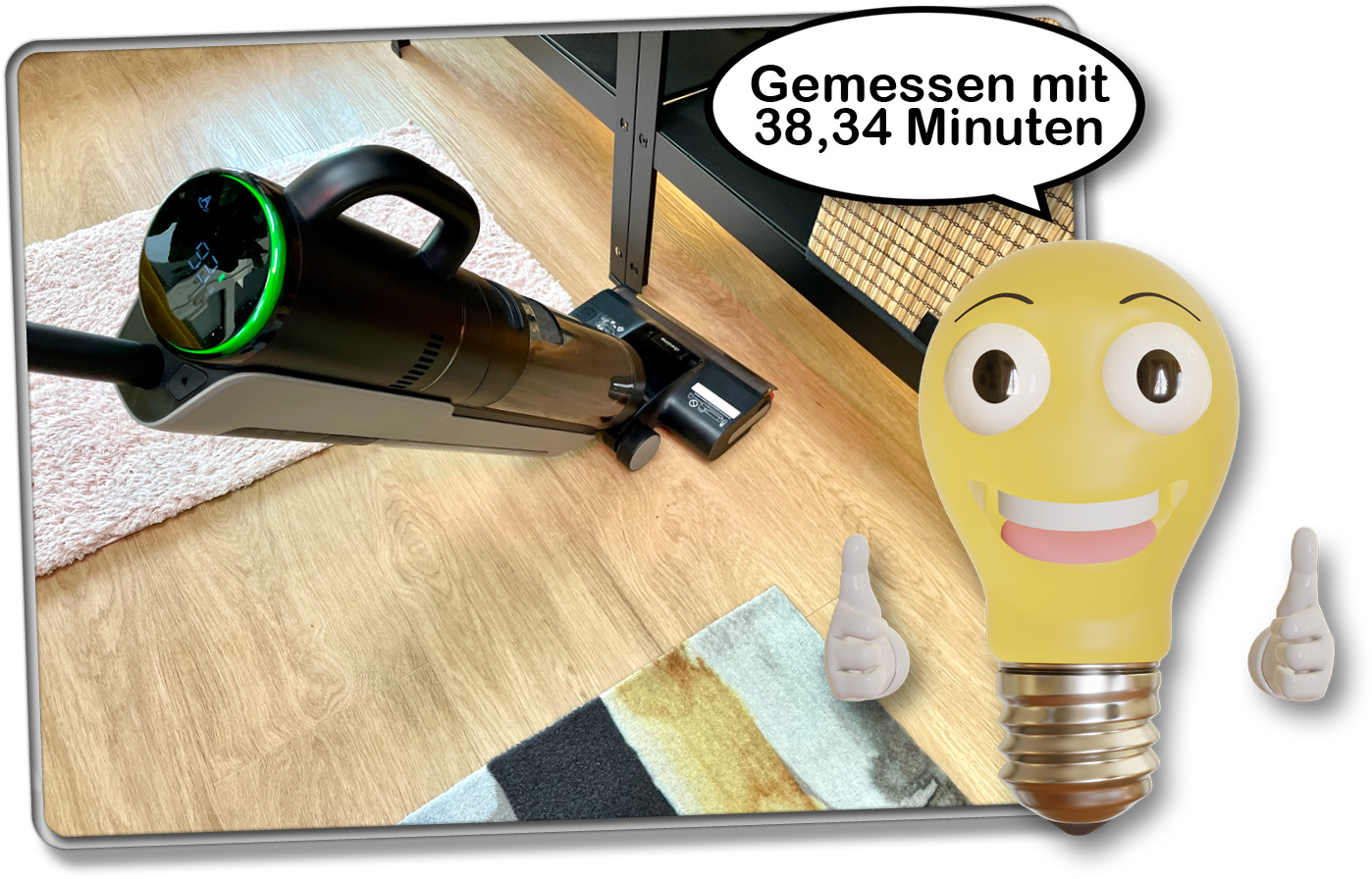 Dank des guten Akkus, hält der Dreame H12 Dual sogar länger durch, als es der Hersteller angiebt